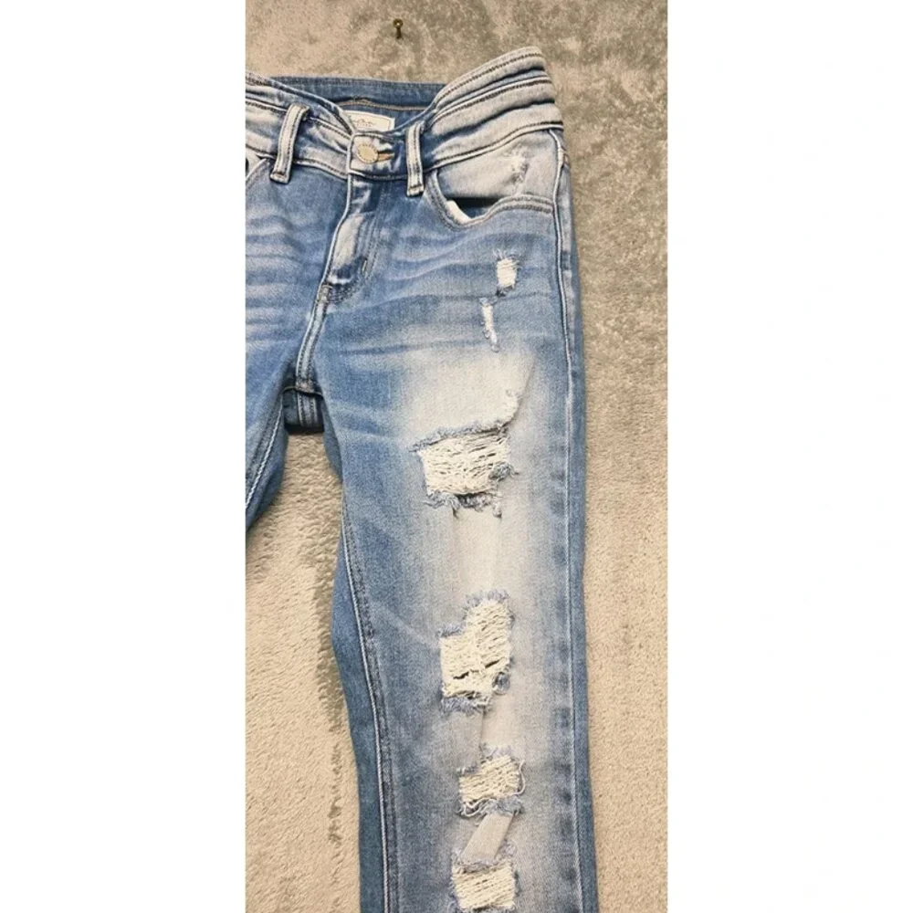 Kancan Denim 5 Pocket Skinny Jeans Womens 24 Blue Mid Rise Distressed Light Wash